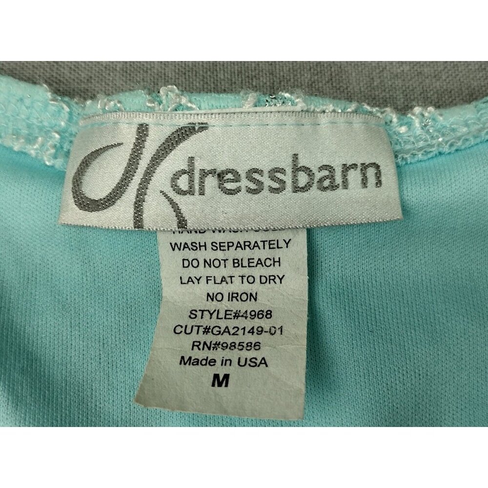Dressbarn Women's Blue Floral Sheer Overlay 3/4 Bell Sleeve Scoop Neck Blouse M - Picture 2 of 6